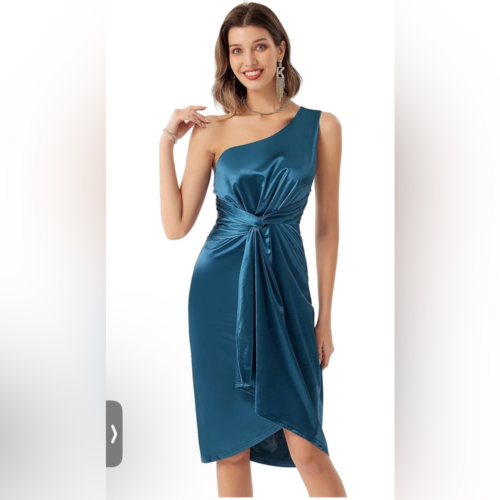 GRACE KARIN Women's One Shoulder Ruched Bodycon Satin Dress